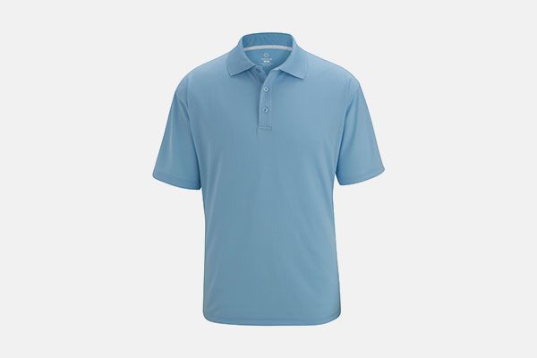 A light blue polo shirt is on a white background.