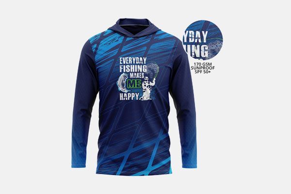 A blue shirt that says everyday fishing makes me happy