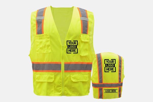A yellow safety vest with a logo on it.