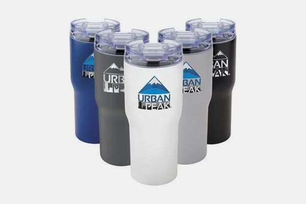 A group of tumblers with the words urban peak on them