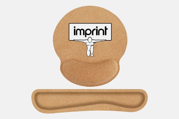 A mouse pad with the word imprint on it