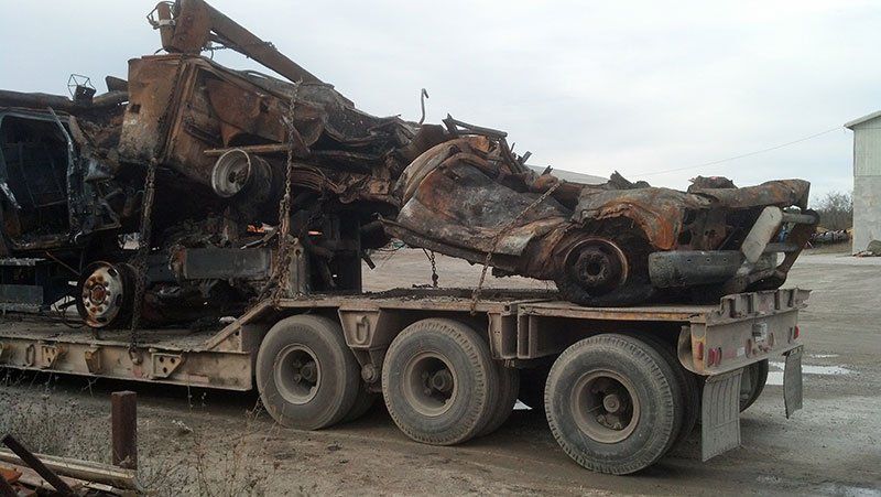 scrap metal of a vehicle on a truck