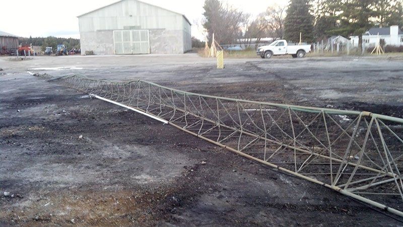 high metal tower lying on the ground
