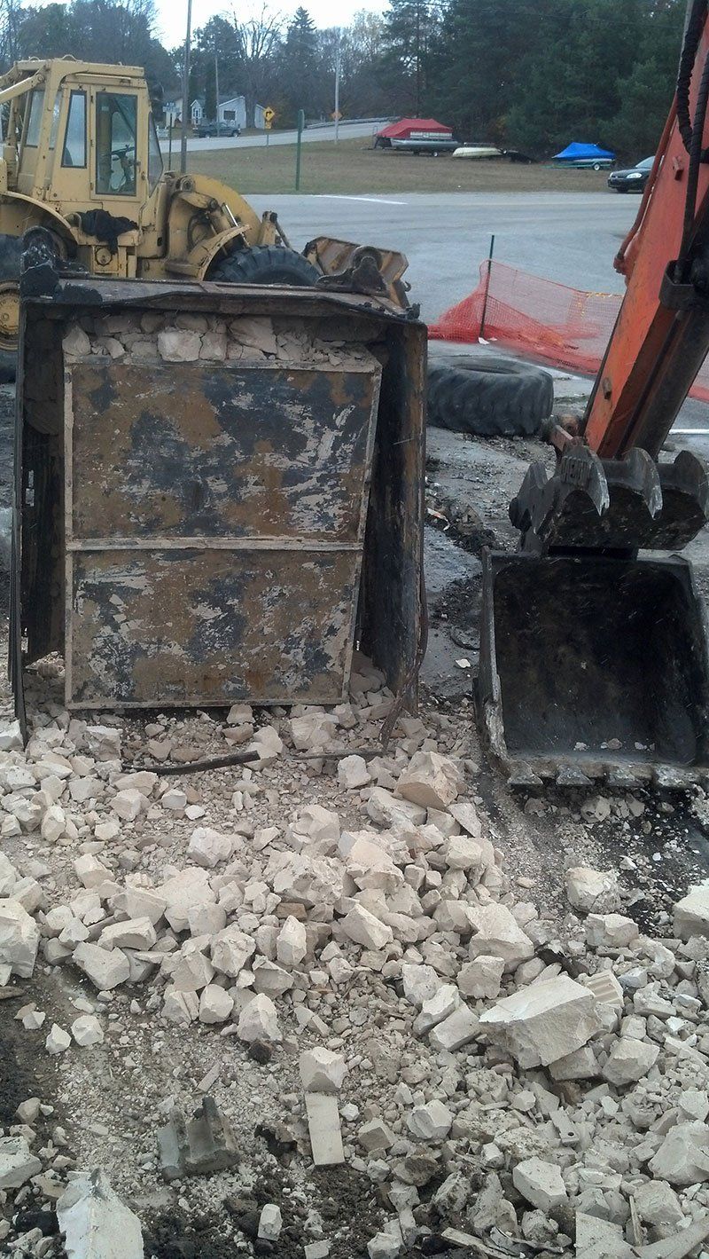 demolition equipment and debris