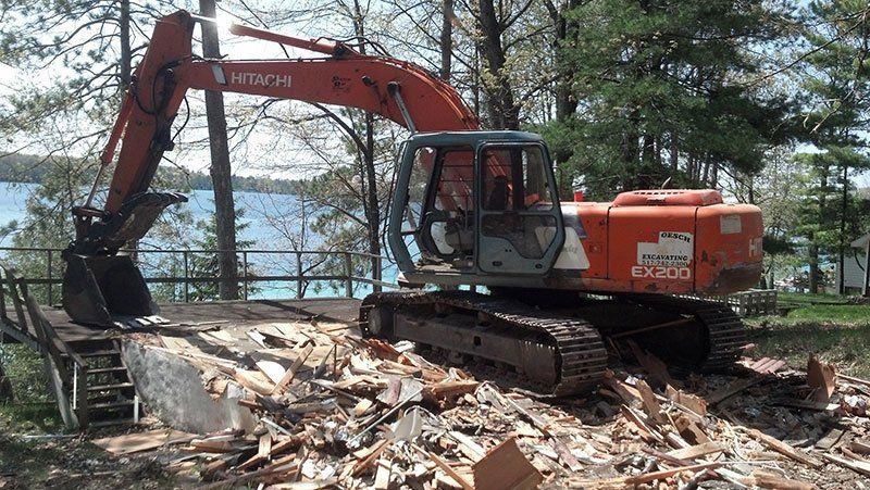 equipment on the demolished lake house