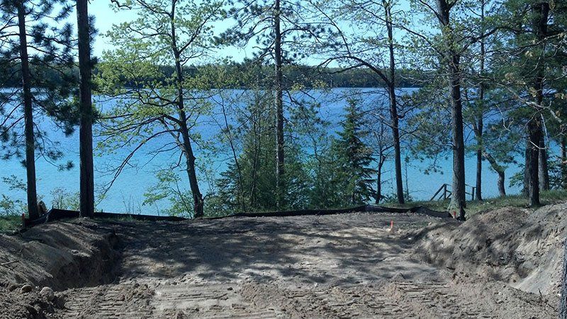 demolition site by the lake