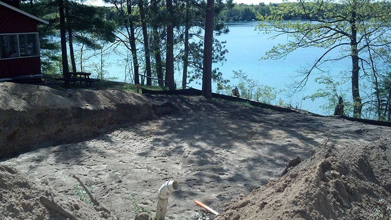 demolition site next to the lake