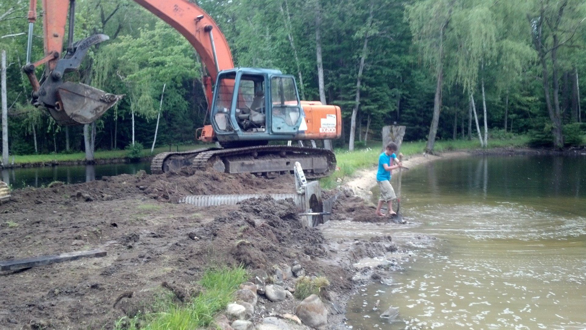 heavy equipment by the lake