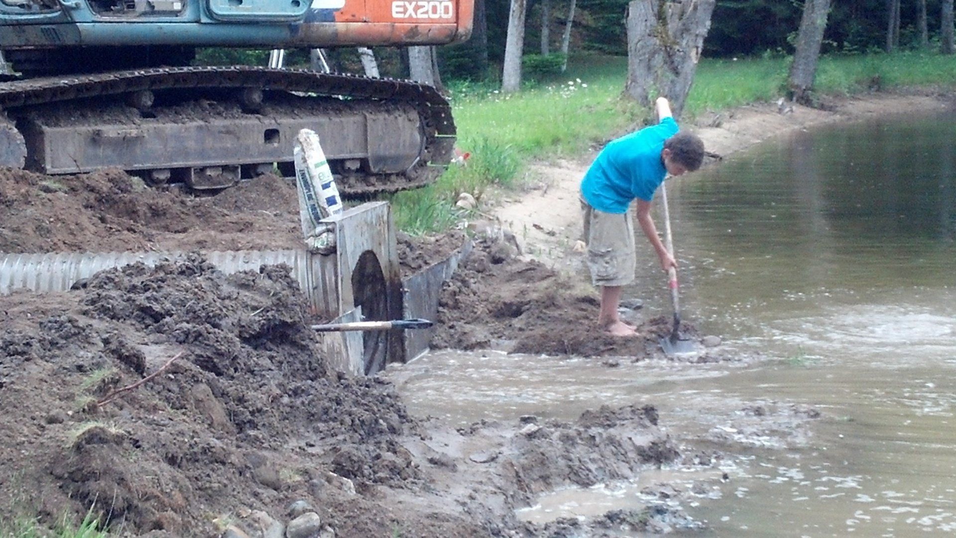 heavy-duty equipment by the lake