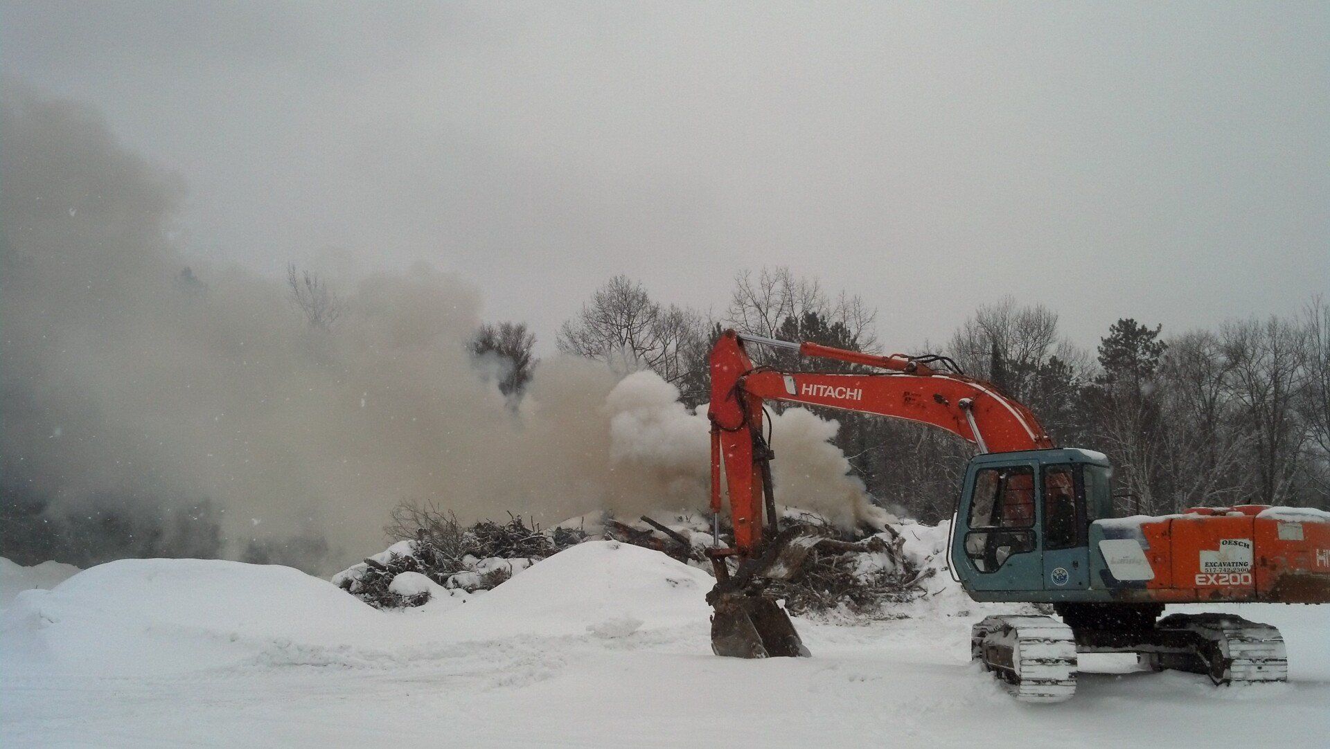 burning of wood in snow