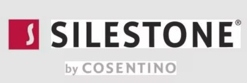 Silestone logo with a red square containing a white swirl, with the brand name in black and
