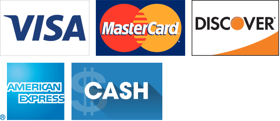 Visa, Mastercard, Discover, AmEx, and Cash