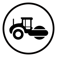 Black tractor icon inside a circle, indicating agricultural equipment
