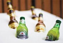 Different kinds of beer in a case