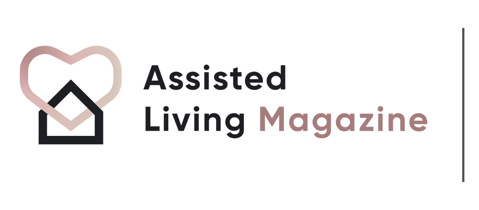 A logo for assisted living magazine with a heart and a house.