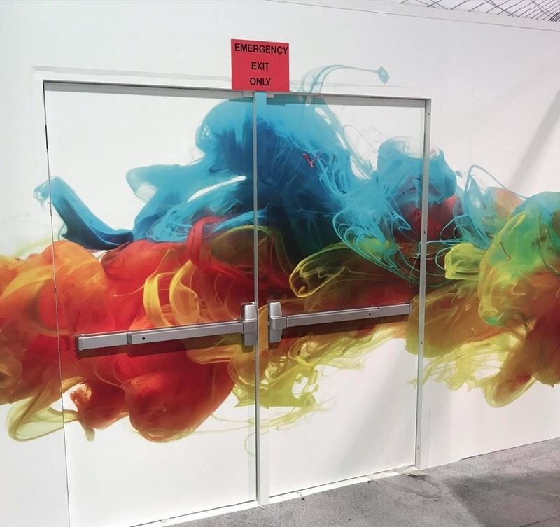 Door with colorful abstract design,