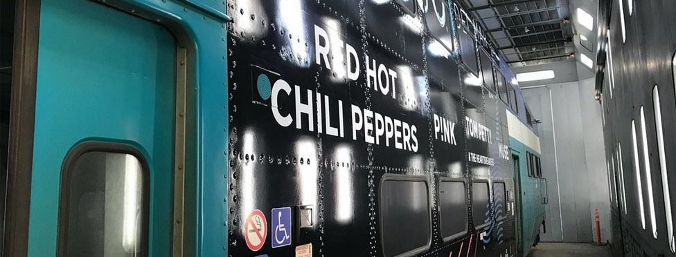 Side of a train car painted with 