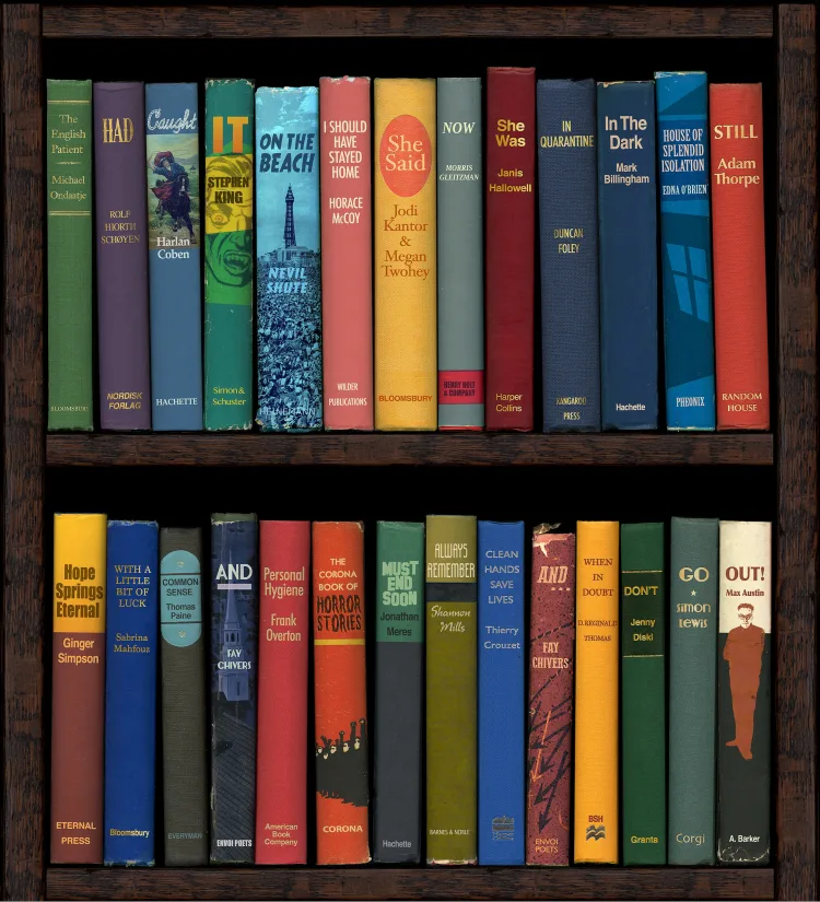 Bookshelf filled with colorful book spines.
