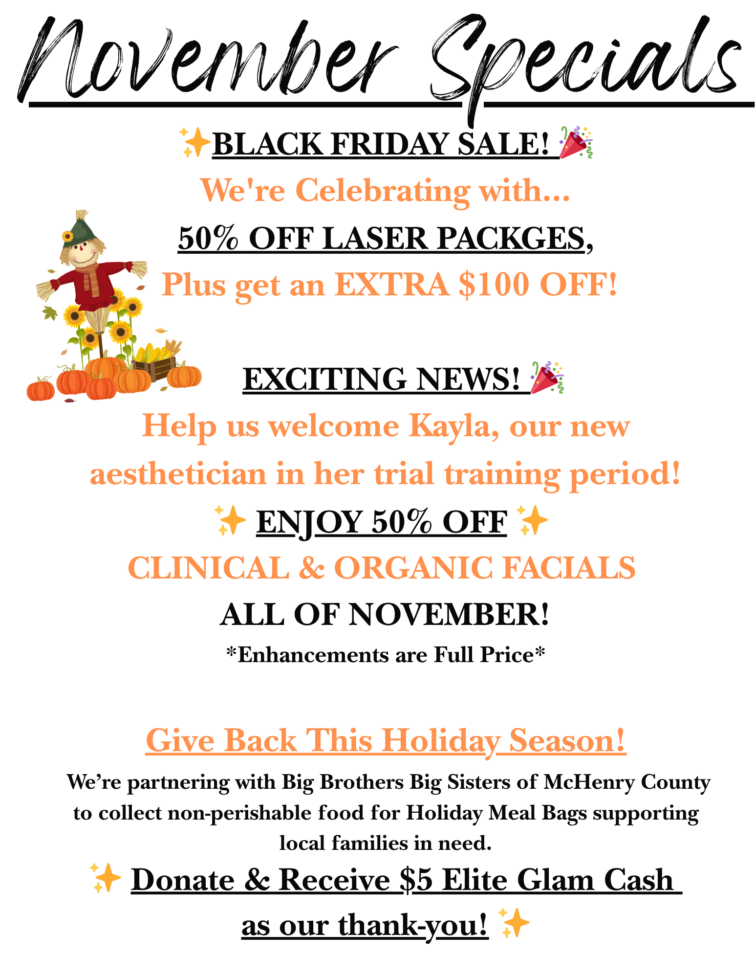 A poster that says july specials on it