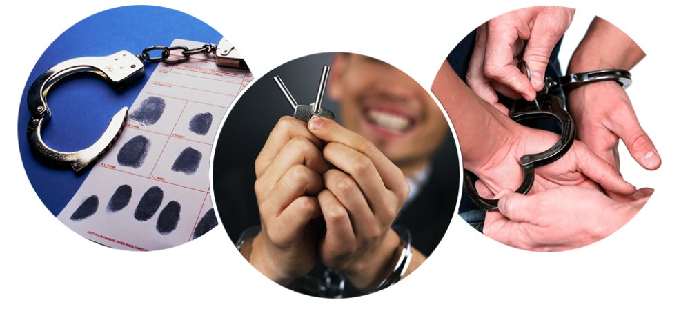 Handcuffs with fingerprint document and keys