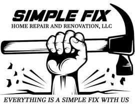 The logo for simple fix home repair and renovation , llc is a fist holding a hammer.