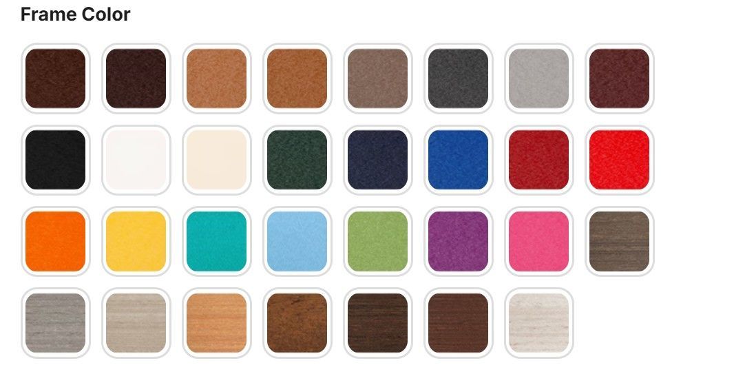 Color swatches of frames in a grid, featuring various colors.