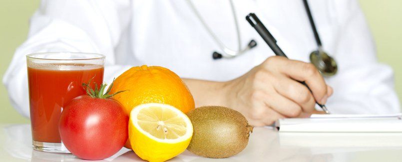 Doctor and healthy food