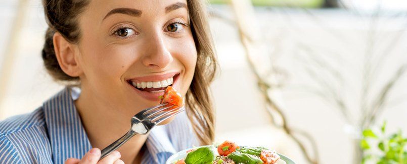 Woman eating healthy food