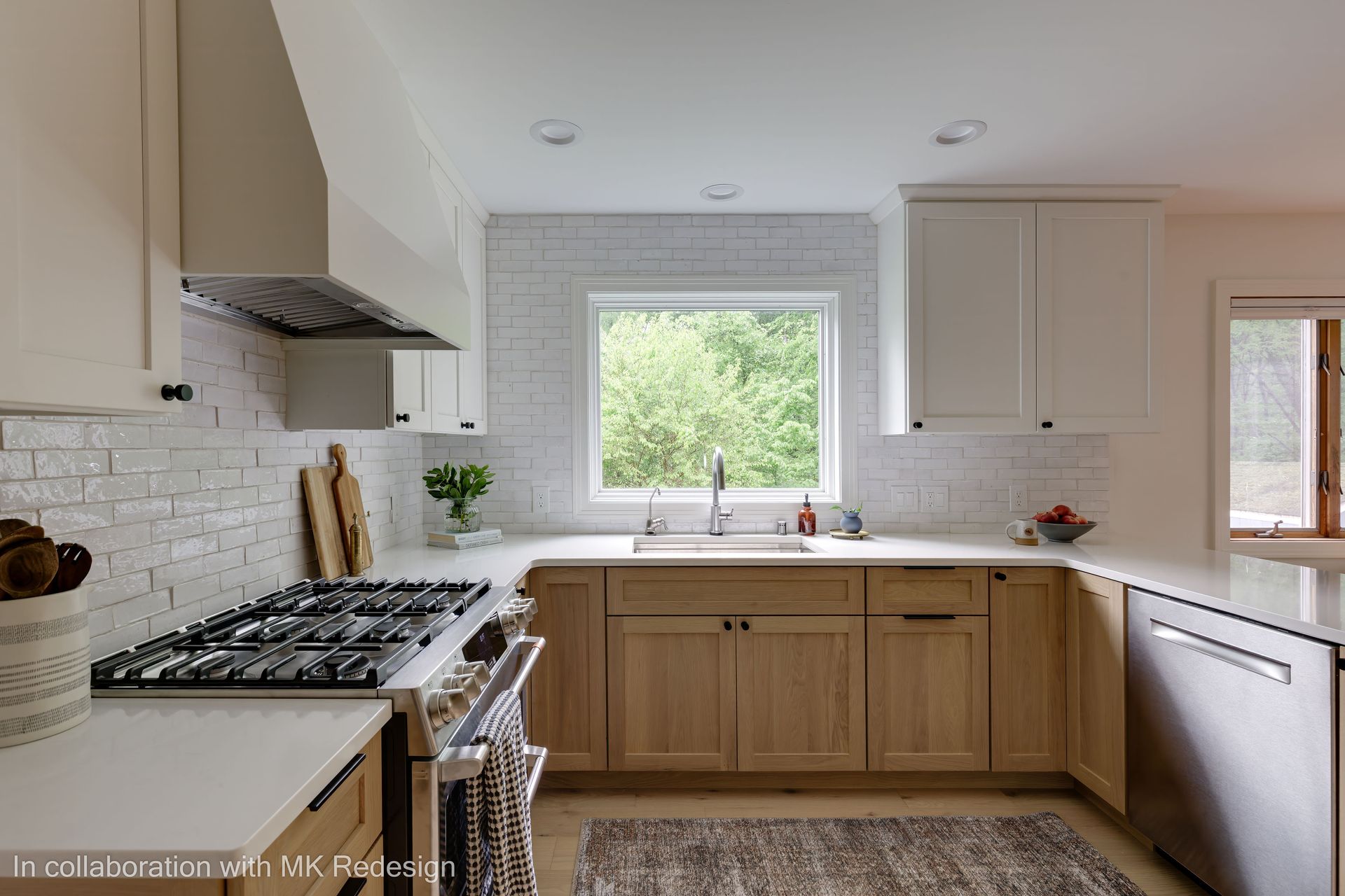A kitchen with wooden cabinets