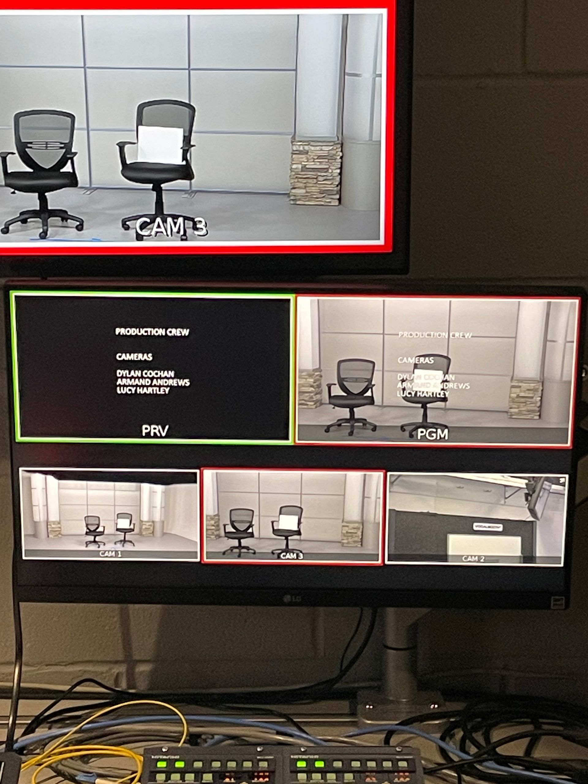 A computer monitor displays four different images of chairs