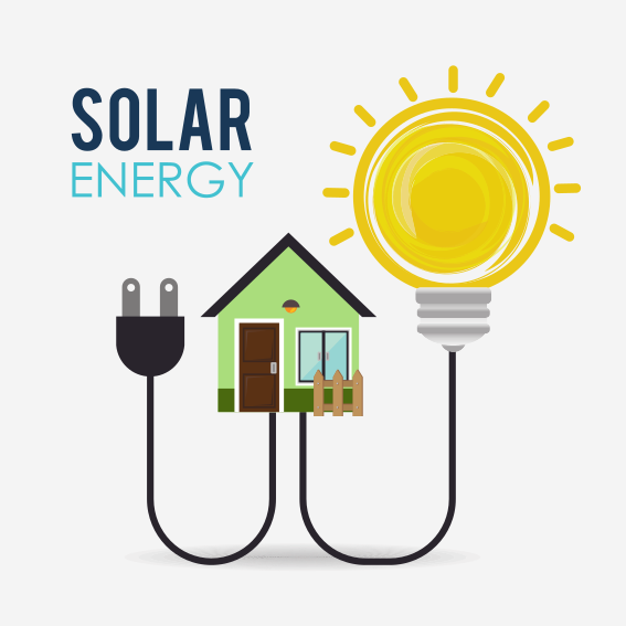 A house is connected to a light bulb with the words solar energy above it.