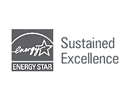 The energy star logo is black and white and says `` sustained excellence ''.