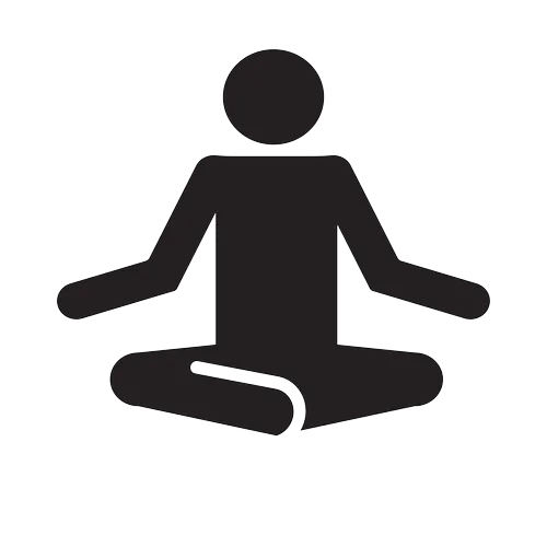 Silhouette of a person in lotus position, arms outstretched, meditating.