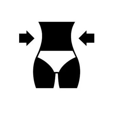 Black silhouette of a torso with arrows pointing inward, indicating weight loss or waist trimming.