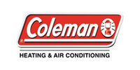The coleman heating and air conditioning logo is red and white.