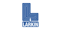 The larkin logo is blue and white and looks like a maze.