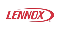 The lennox logo is red and white on a white background.
