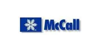 The mccall logo is blue and white with a snowflake on it.