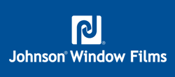 Johnson Window Films logo: white icon on blue background, white text below.