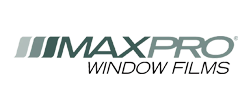 Maxpro Window Films logo with a design of gradient bars and text.