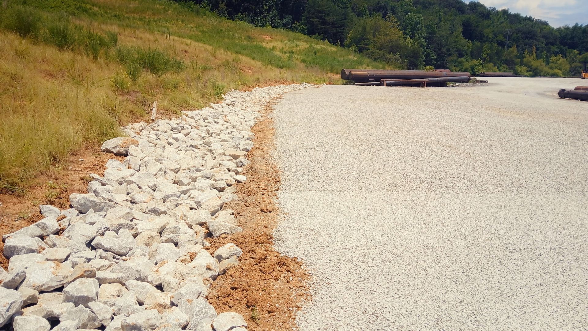 A road with gravel and rocks on the side of it