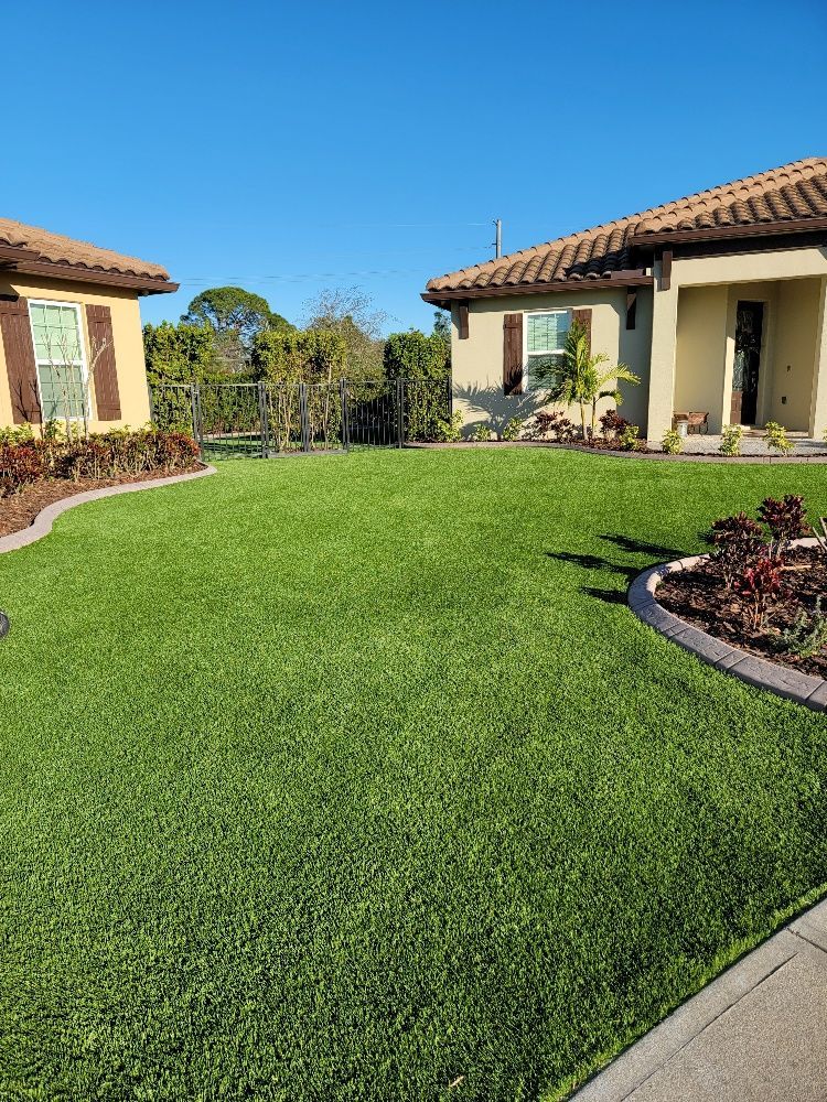 Green grass between two houses