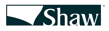 Shaw logo with a dark teal rectangle and white design,