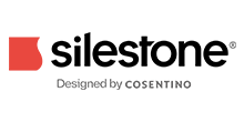 Silestone logo with a red shape and black text: 