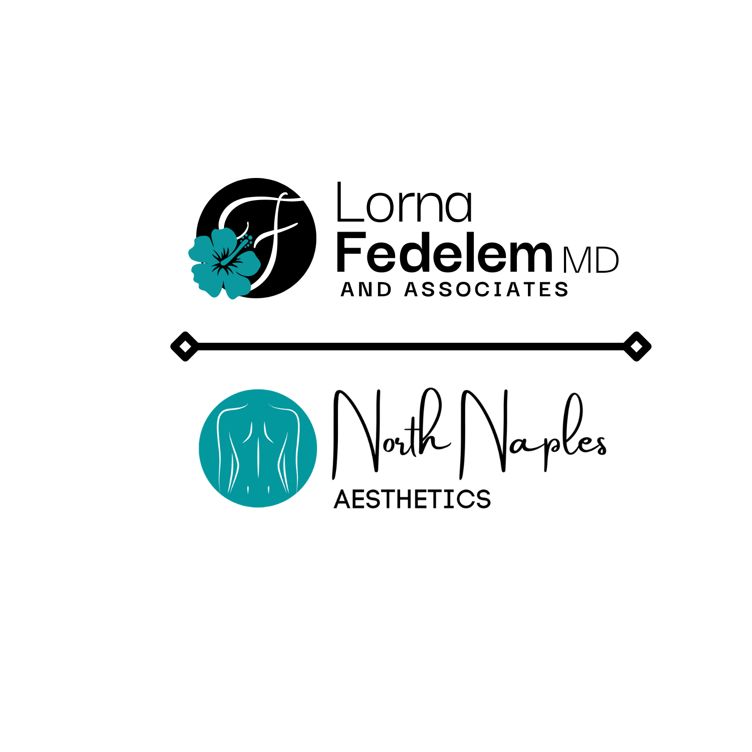 A logo for lorna fedelem md and associates and north naples aesthetics.
