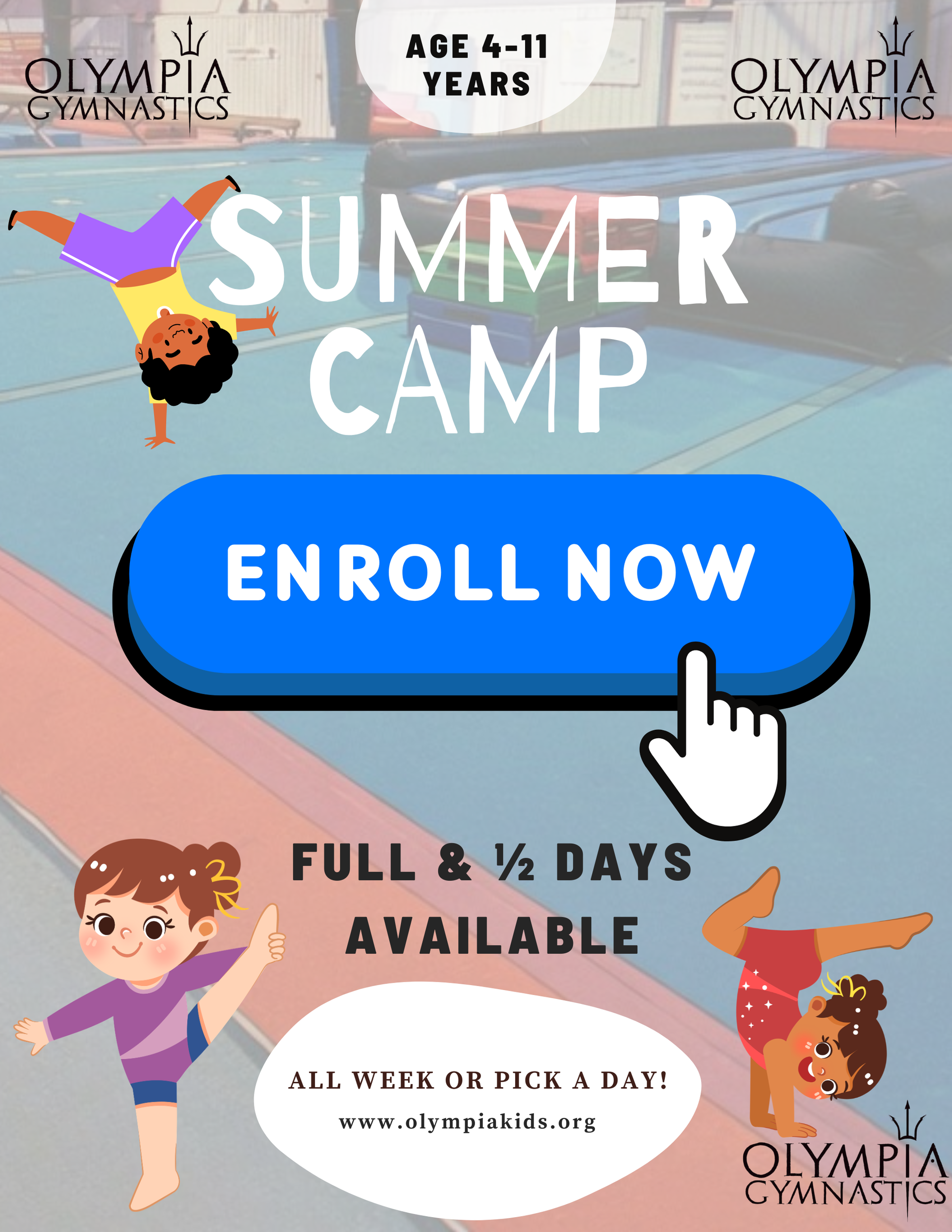 Colorful summer programs flyer with sun, rainbow, palm tree, and dates May 25–August 22, closed May 18–24