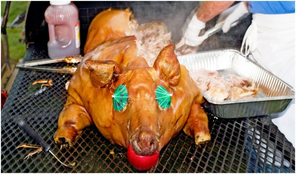 Whole pig on a grill