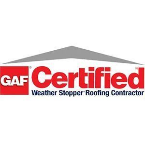 GAF Certified Weather Stopper Roofing Contractor logo with red and gray design.