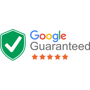 Google Guaranteed badge with a green shield and checkmark, text, and orange stars.