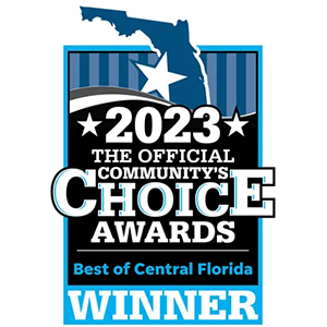 2023 Official Community's Choice Awards winner badge for Best of Central Florida. Features Florida outline, star, and blue and white colors.